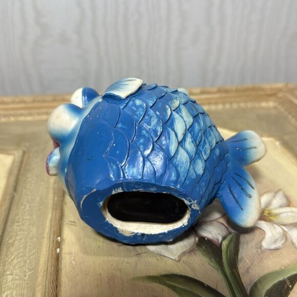 Vintage Chalkware Fish Bank Piggy Bank Blowfish Kitschy Kitsch Whimsical Whimsy - Picture 6 of 10